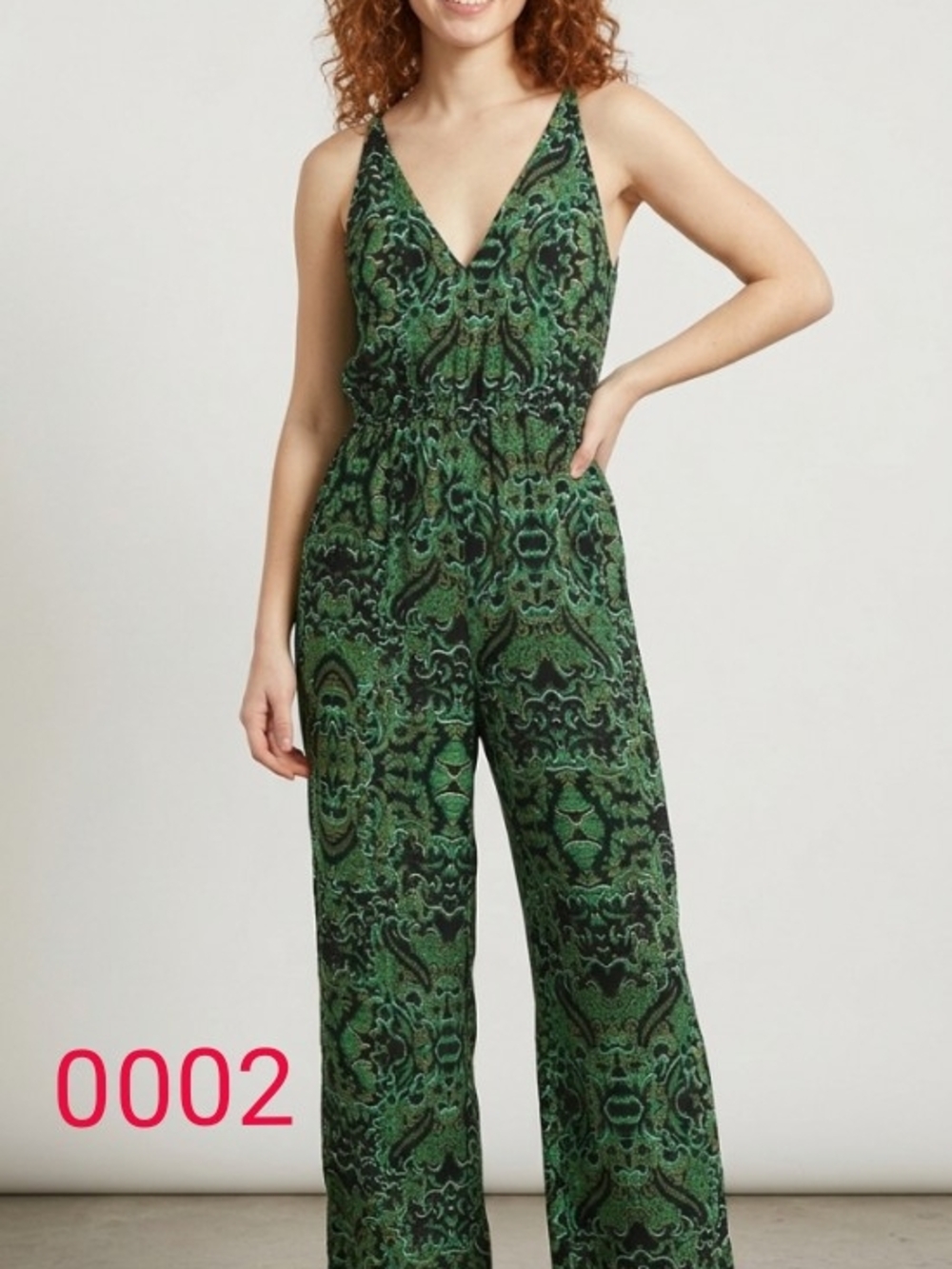 Conscious Green/Black Paisley V-Neck Sleeveless Wide-Leg Jumpsuit One-Piece 6